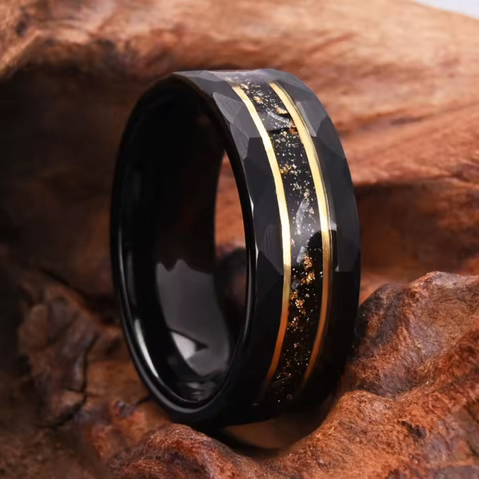 8MM Tungsten Wedding Band with Galaxy Golden Foil Inlay