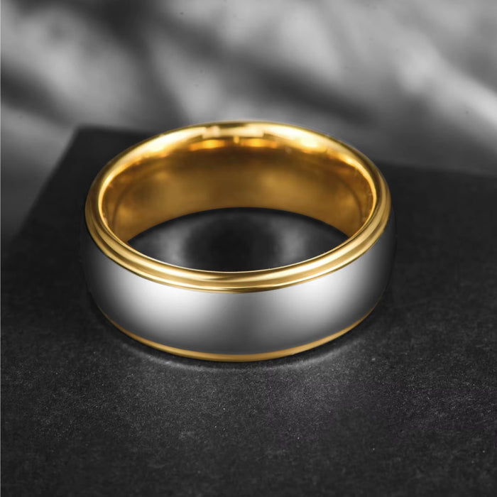 8mm Domed Tungsten Carbide Ring Gold Polished-Tungsten Ring-Sairahaz Jewelers