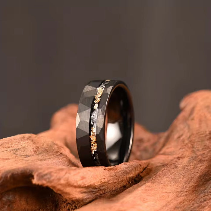 Black Tungsten Ring Gold Inlay-Rings-Sairahaz Jewelers