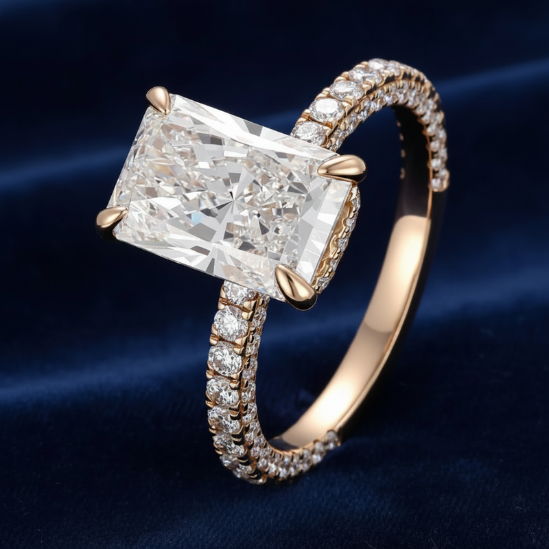 3 Carat Cushion Cut Lab Diamond Ring in 18K Gold
