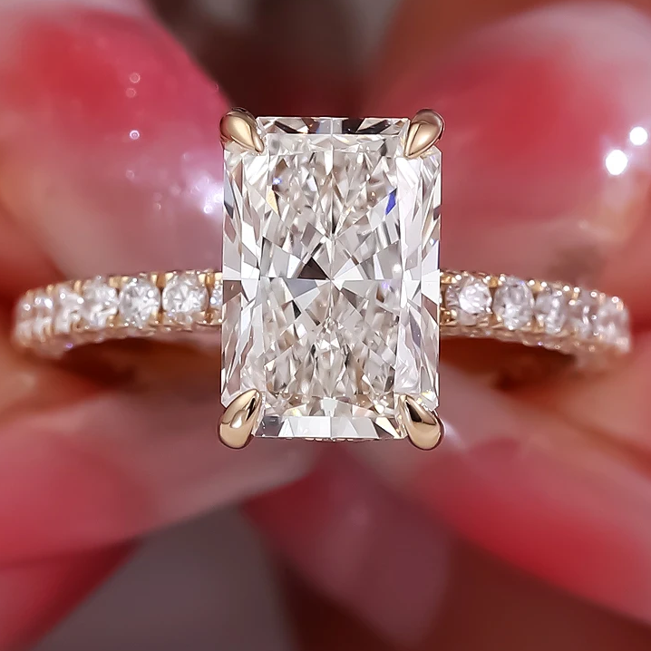 3 Carat Cushion Cut Lab Diamond Ring in 18K Gold