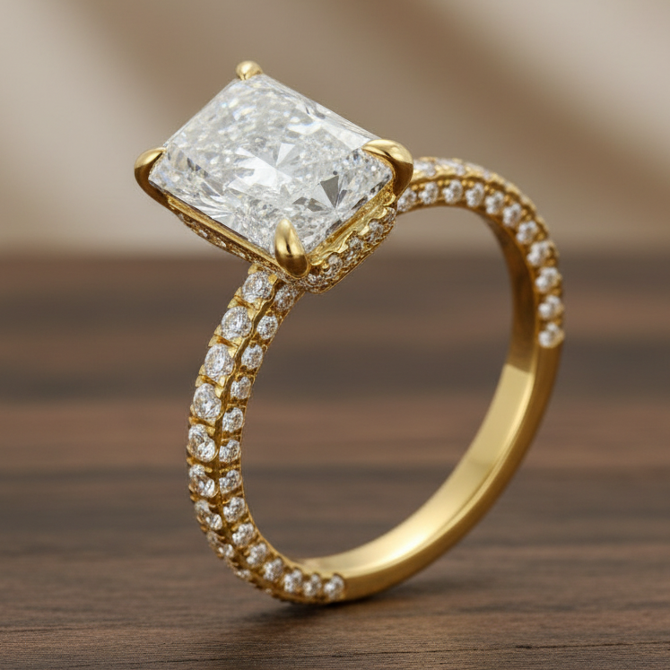 3 Carat Cushion Cut Lab Diamond Ring in 18K Gold