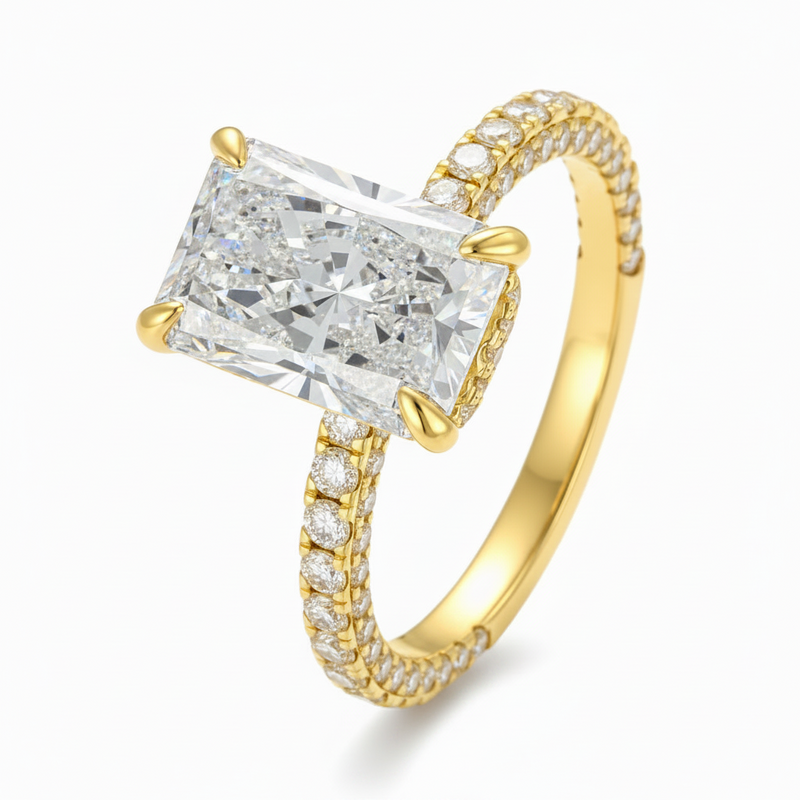 3 Carat Cushion Cut Lab Diamond Ring in 18K Gold