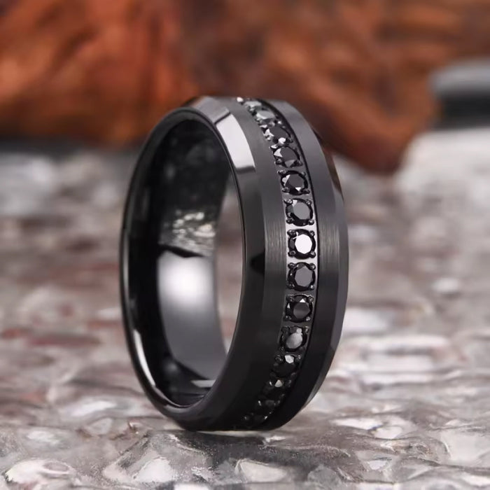 8mm Tungsten Carbide Black Zirconia Engagement Ring