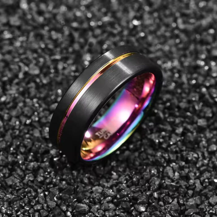 8mm Tungsten Carbide Black Dome Ring with Carbon Line Groove-Tungsten Ring-Sairahaz Jewelers