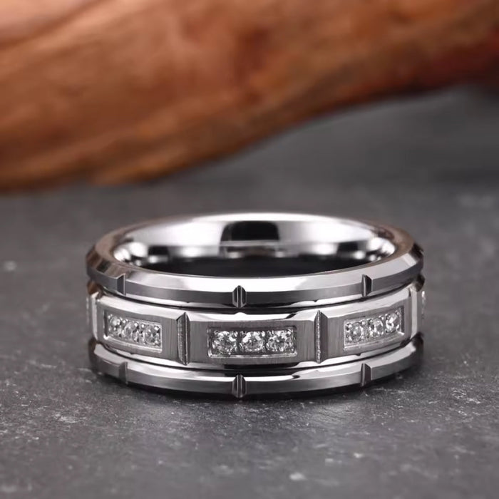 8mm Tungsten Carbide Ring with White Zircon