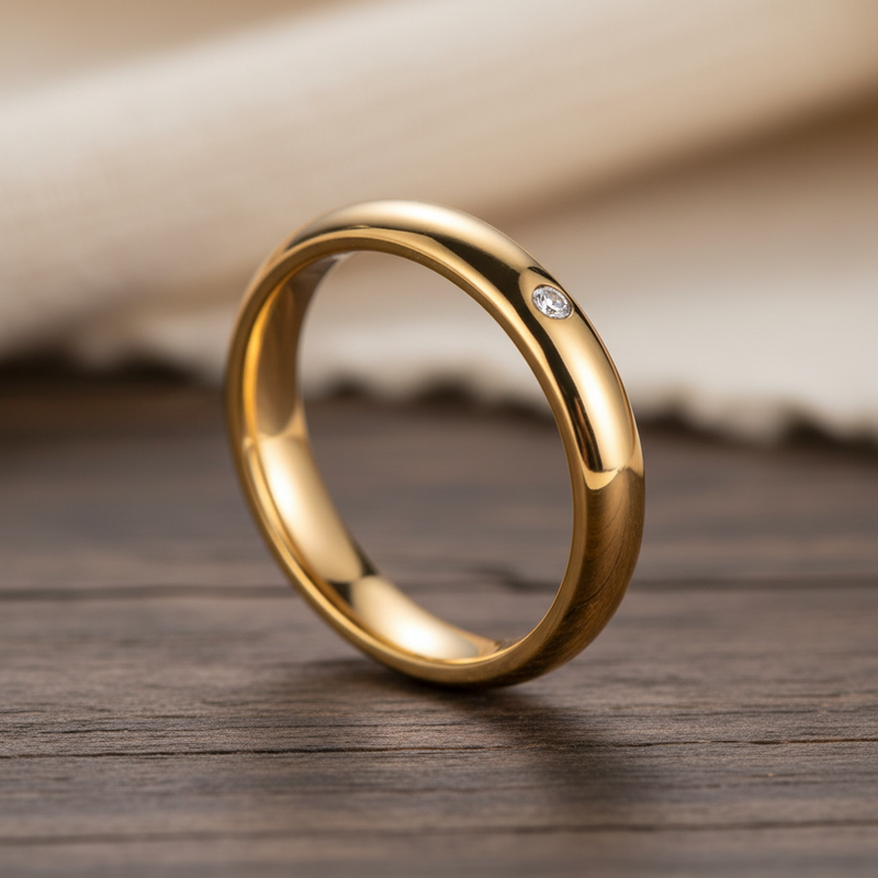 18K Gold IP Plain CZ Band Tungsten Wedding Ring - 4mm