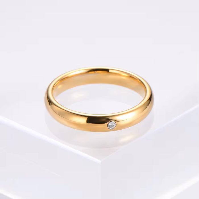 18K Gold IP Plain CZ Band Tungsten Wedding Ring - 4mm