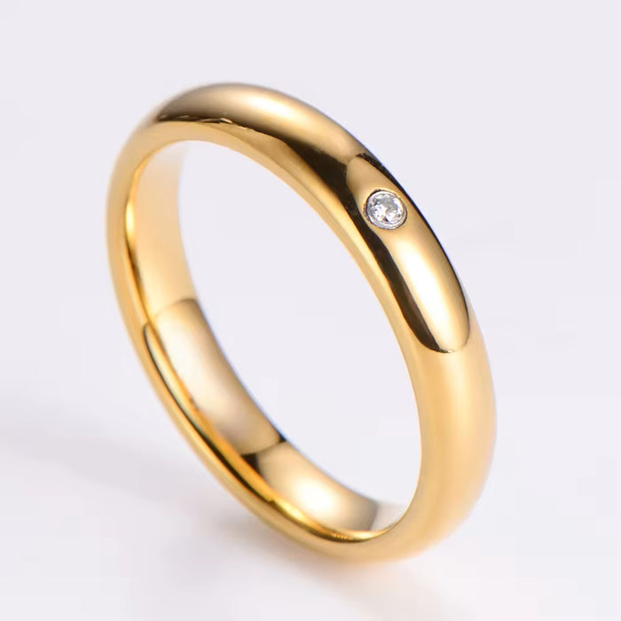 18K Gold IP Plain CZ Band Tungsten Wedding Ring - 4mm