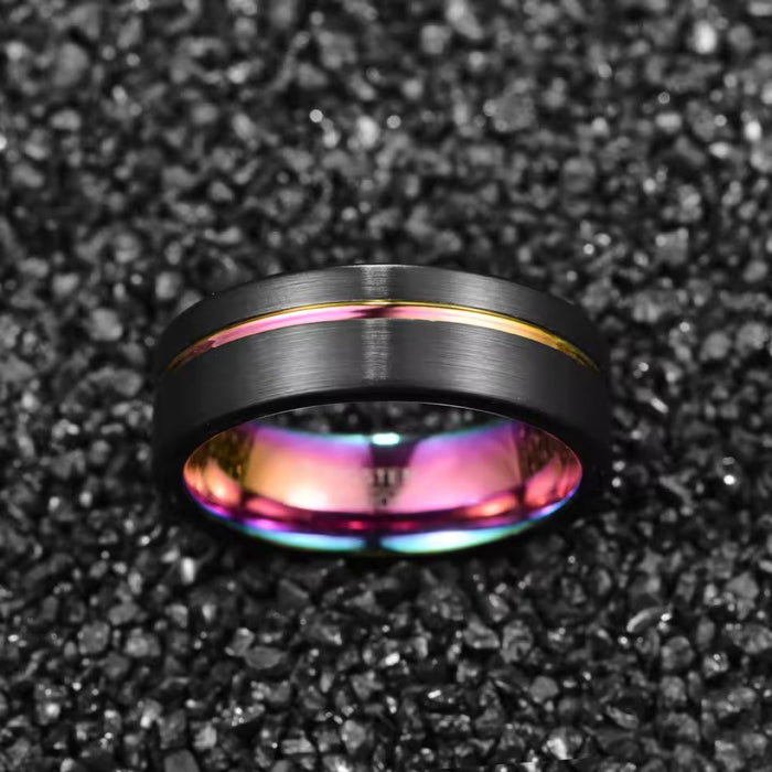 8mm Tungsten Carbide Black Dome Ring with Carbon Line Groove-Tungsten Ring-Sairahaz Jewelers