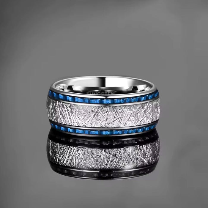 10mm Tungsten Carbide Ring Blue Carbon Fiber-Tungsten Ring-Sairahaz Jewelers