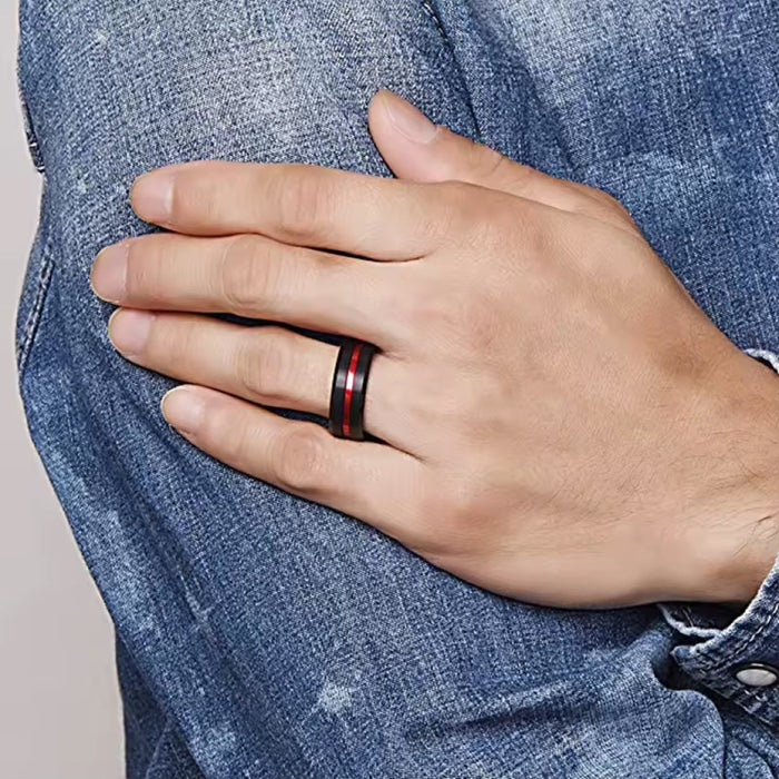 8MM Black & Red Tungsten Carbide Ring