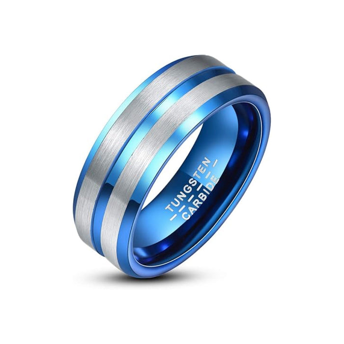 8mm Black Tungsten Carbide Ring with Blue