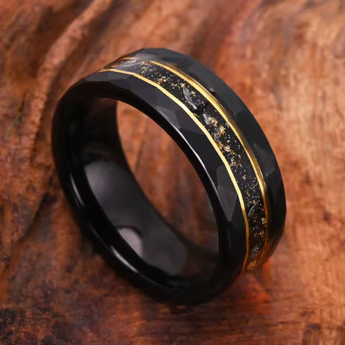 8MM Tungsten Wedding Band with Galaxy Golden Foil Inlay-Rings-Sairahaz Jewelers