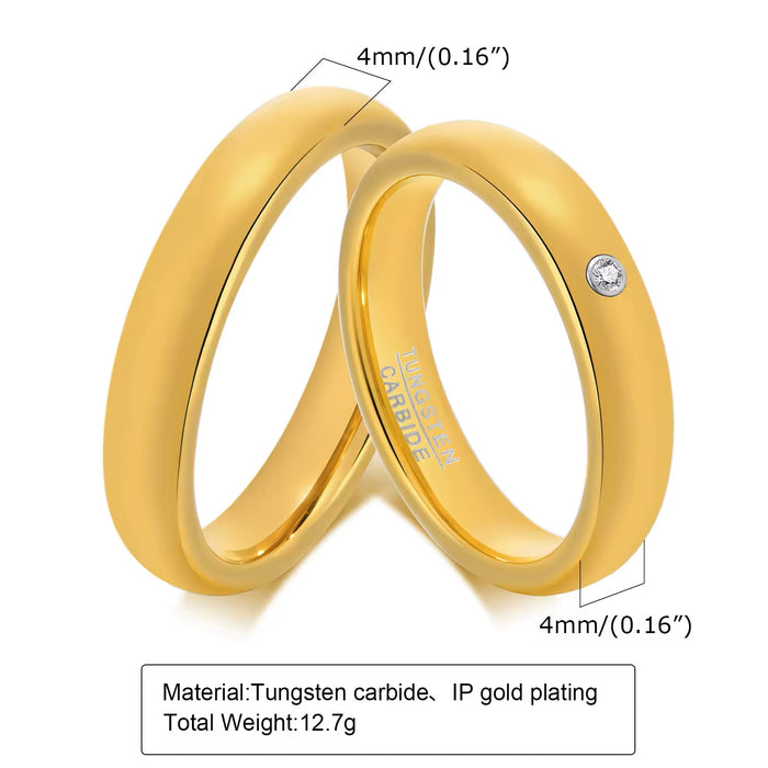 Couple's Gold IP CZ Tungsten Wedding Band Matching Set