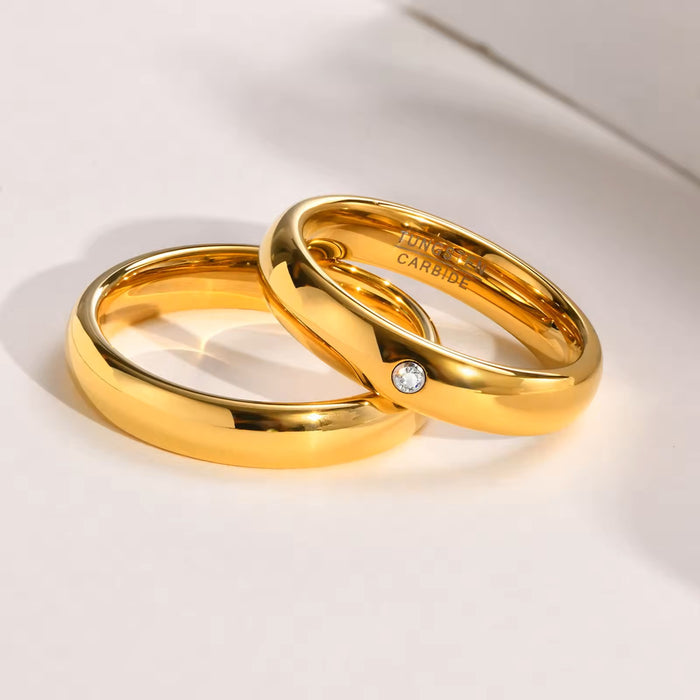 Couple's Gold IP CZ Tungsten Wedding Band Matching Set