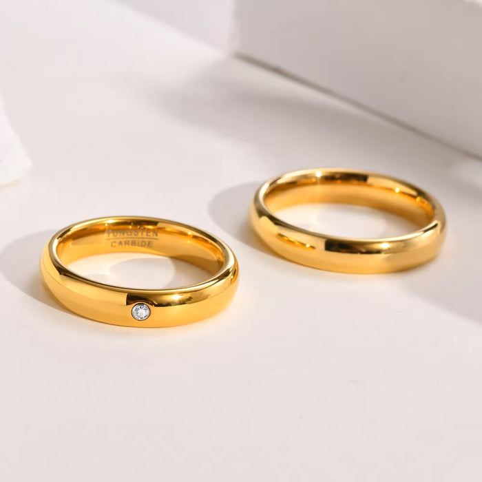 Couple's Gold IP CZ Tungsten Wedding Band Matching Set