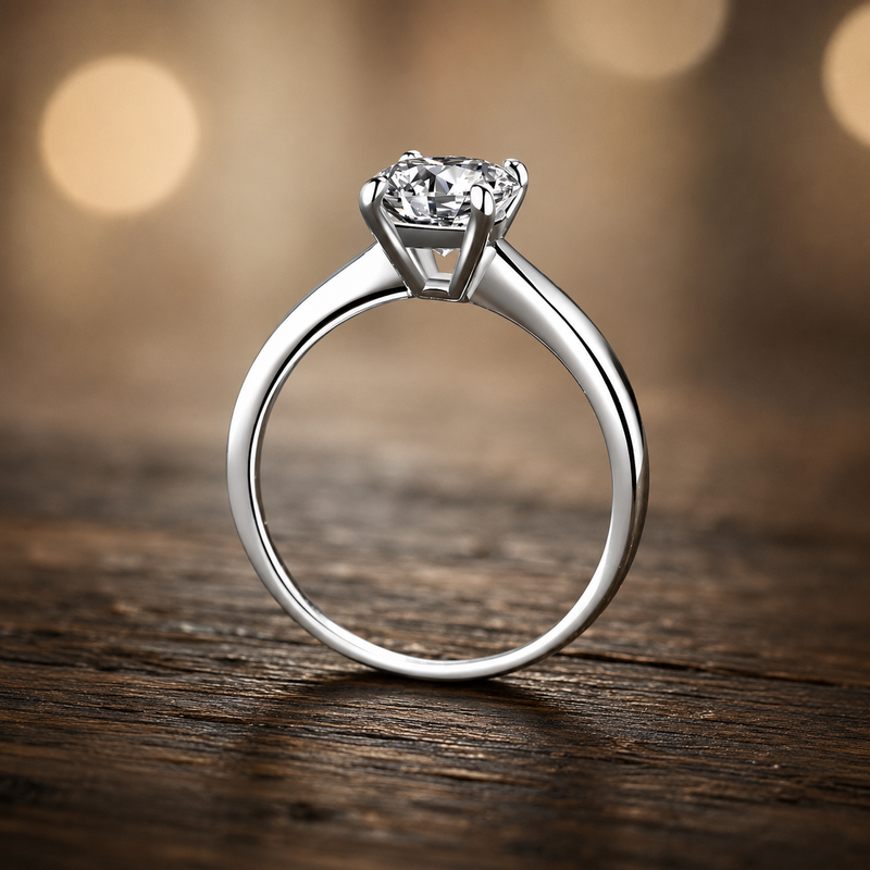 Anillo solitario redondo de hoja de vid en plata de ley