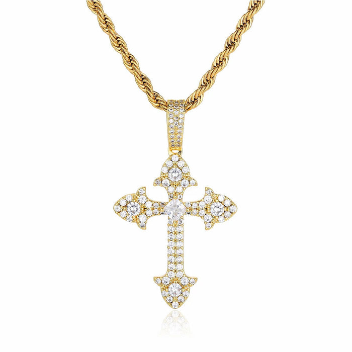 Hip Hop Cross Iced Charms Pendant Necklace