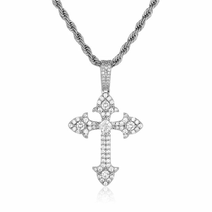 Hip Hop Cross Iced Charms Pendant Necklace