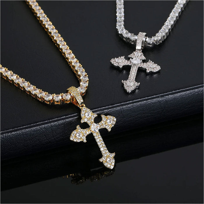 Hip Hop Cross Iced Charms Pendant Necklace