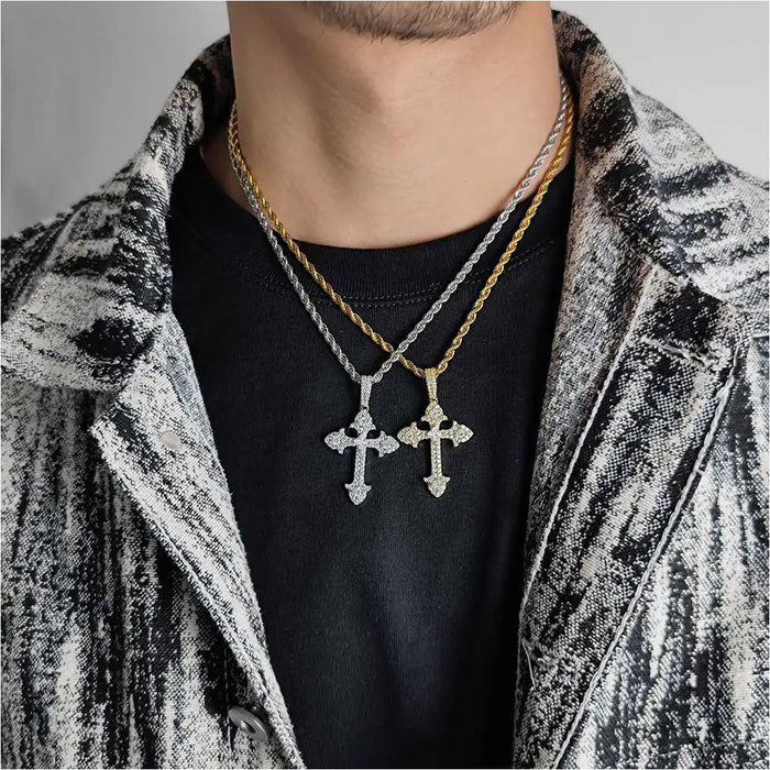 Hip Hop Cross Iced Charms Pendant Necklace