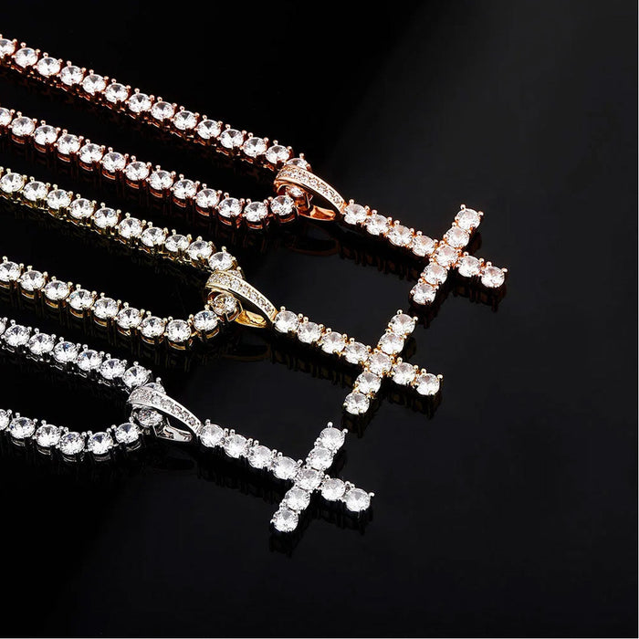 Upside Down Cross Iced Out Hip Hop Pendant Necklace