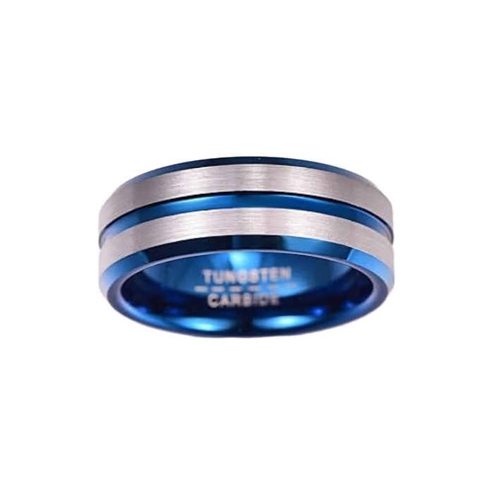 8mm Black Tungsten Carbide Ring with Blue-Tungsten Ring-Sairahaz Jewelers