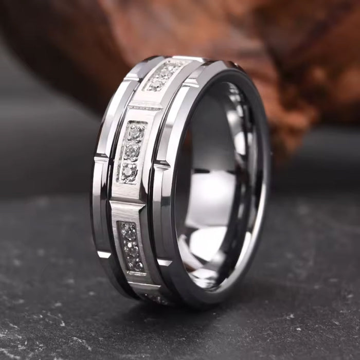 8mm Tungsten Carbide Ring with White Zircon