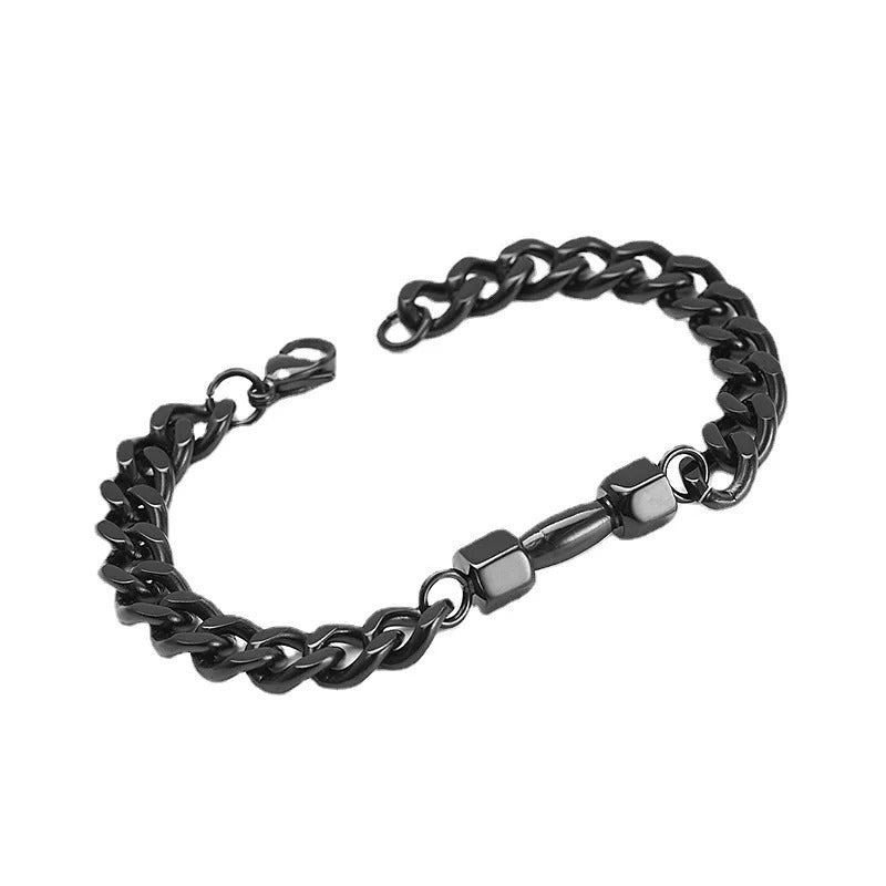 Black Dumbbell Cuban Link Bracelet Gym Friend Bracelet
