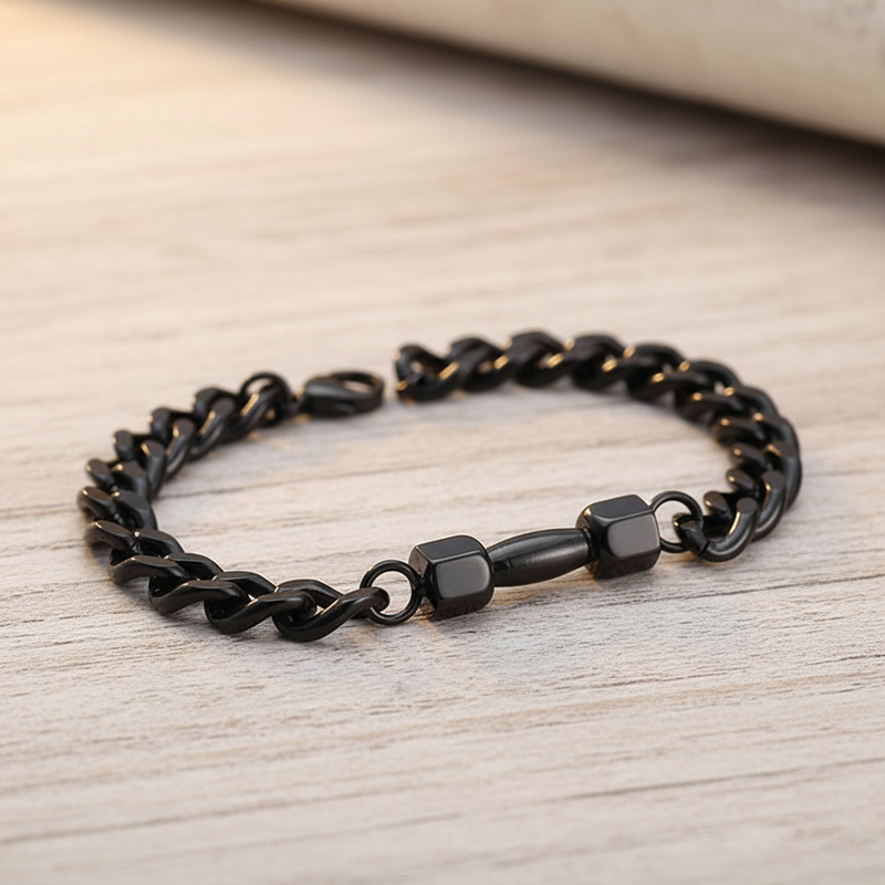 Black Dumbbell Cuban Link Bracelet Gym Friend Bracelet
