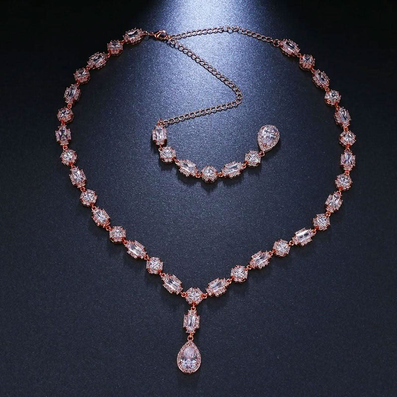 Glamour Charming Crystal Sparkling Necklace-Cubin Chains-Sairahaz Jewelers