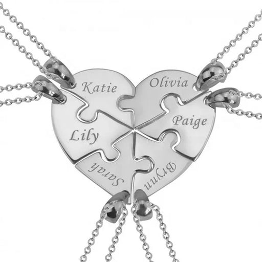 6 Best Friend Puzzle Heart Name Necklaces silver