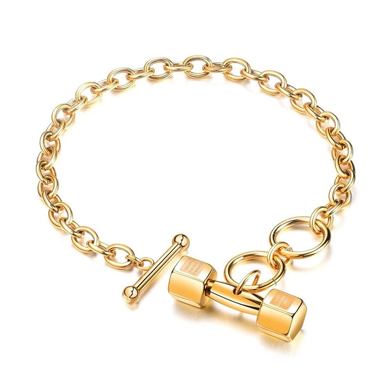 Men's Dumbbell Bracelet – 18K Gold-Plated Stainless Steel Gym Bracelet