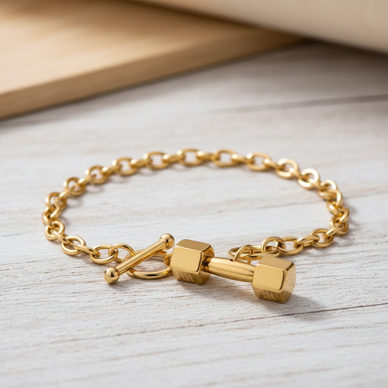 Men's Dumbbell Bracelet – 18K Gold-Plated Stainless Steel Gym Bracelet