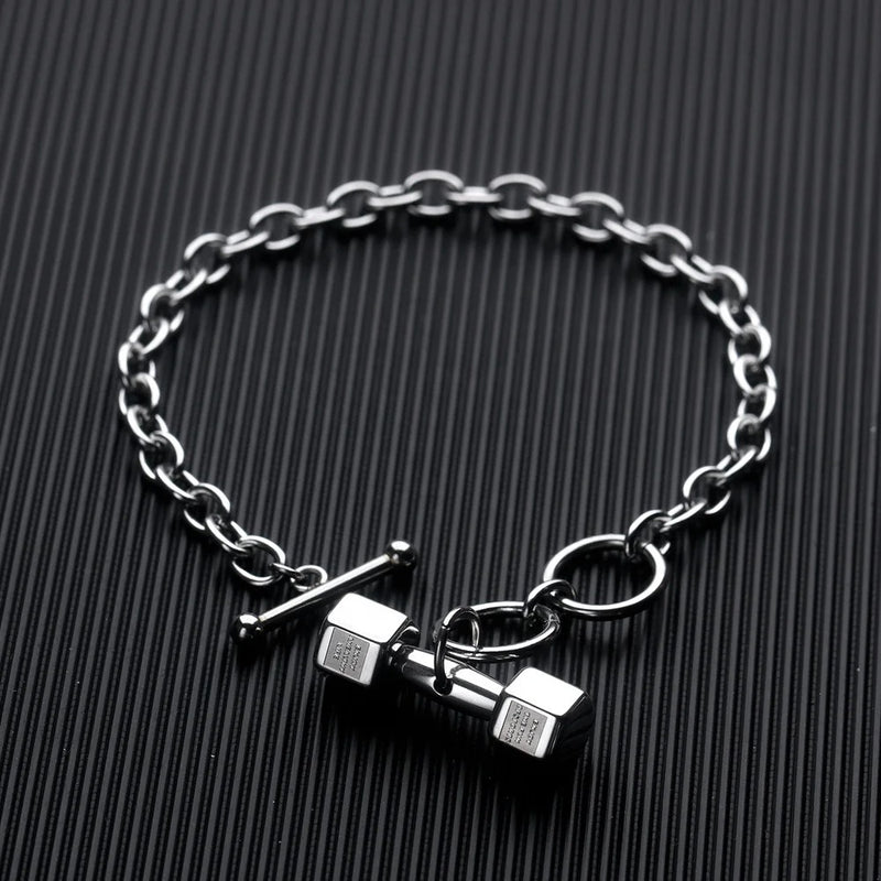 Dumbbell Bracelet – Silver Stainless Steel Gym Bracelet