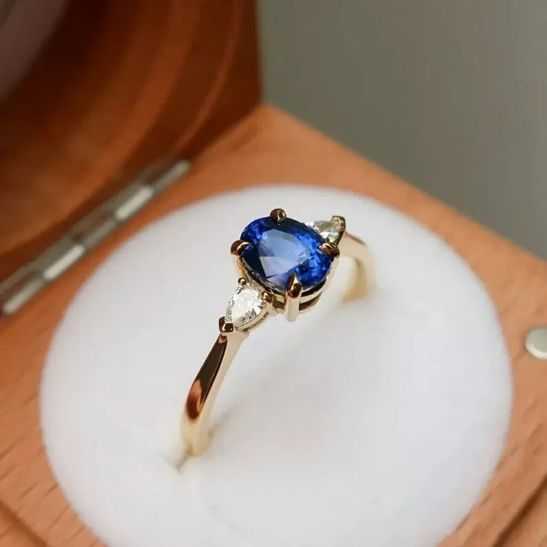 Royal Blue Lab-Created Sapphire & CZ Three-Stone Ring