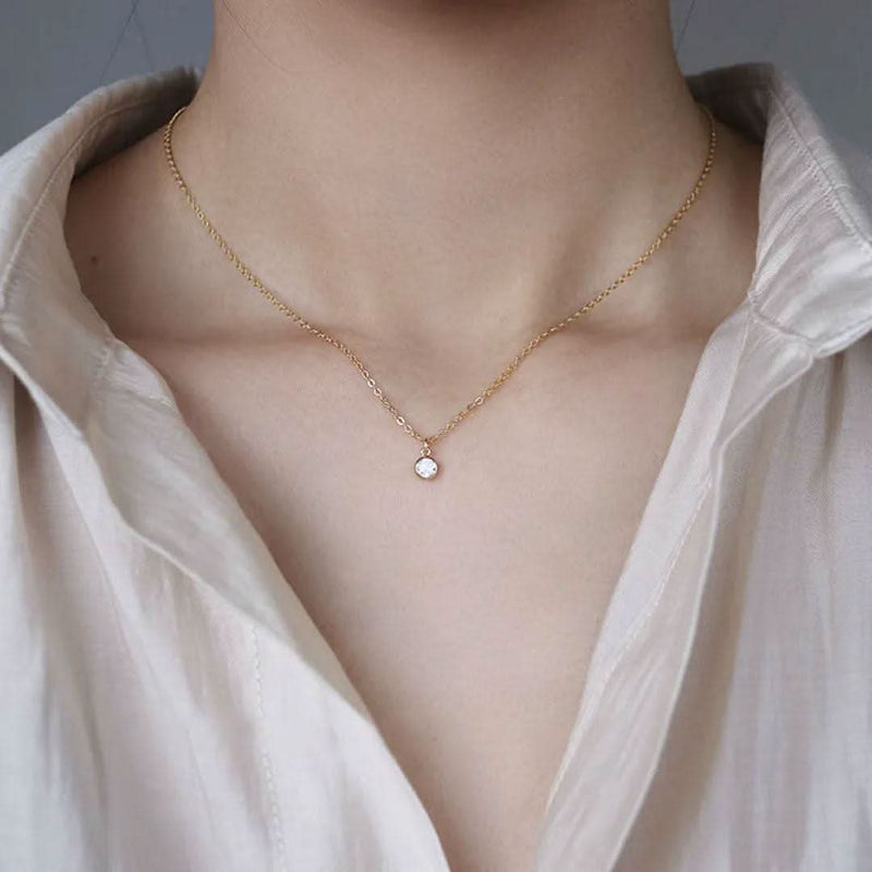 Classic Simple Zircon Sterling Pendant Necklace-Pendant-Sairahaz Jewelers