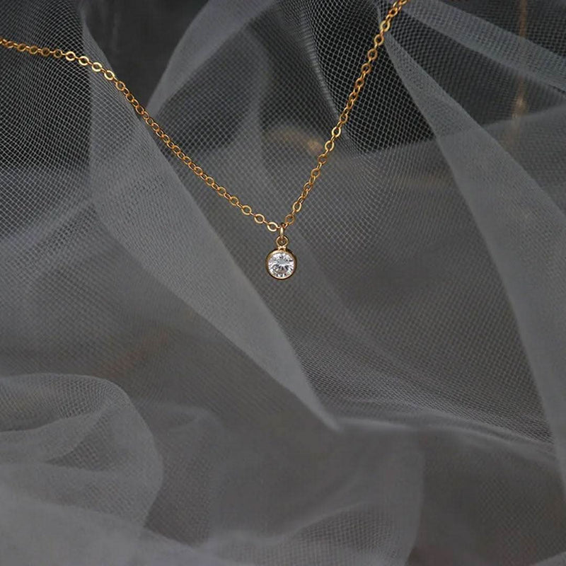 Classic Simple Zircon Sterling Pendant Necklace-Pendant-Sairahaz Jewelers