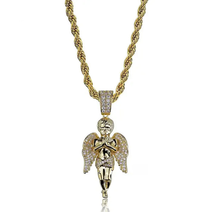 Hip Hop Angle Iced Out Gold Pendant Necklace