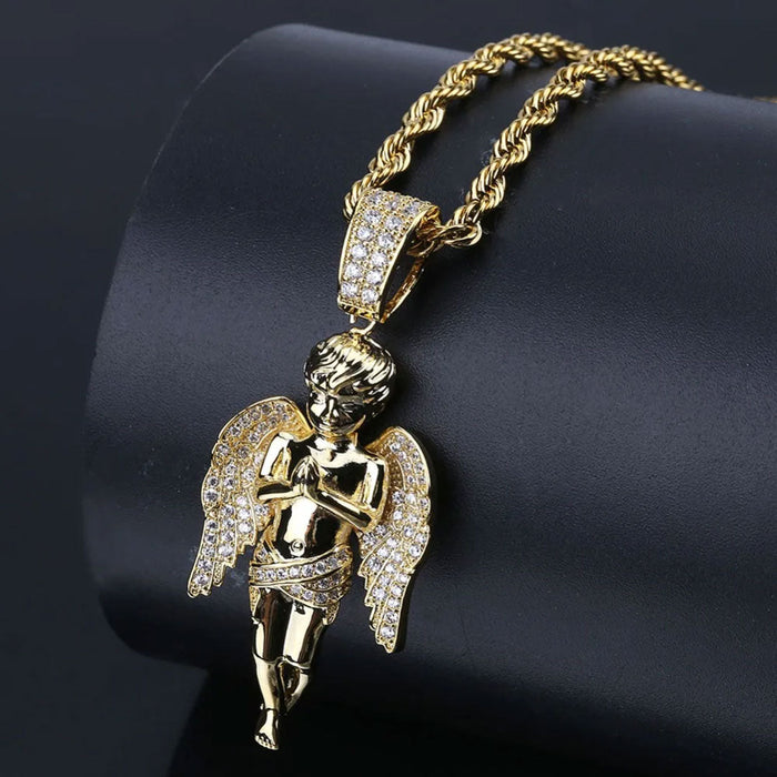 Hip Hop Angle Iced Out Gold Pendant Necklace