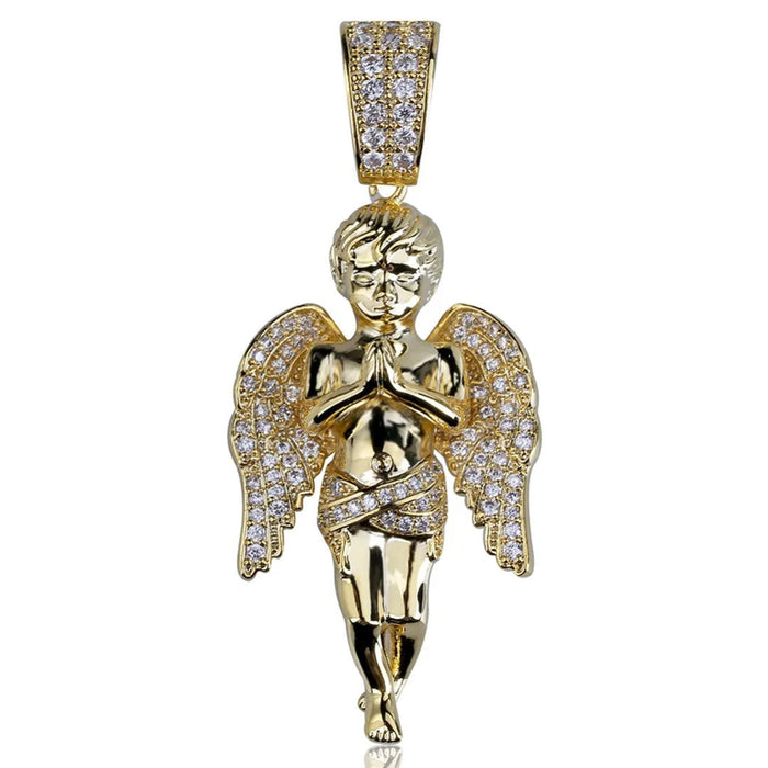 Hip Hop Angle Iced Out Gold Pendant Necklace