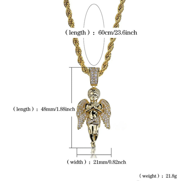 Hip Hop Angle Iced Out Gold Pendant Necklace