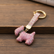 Crystal rhinestone French bulldog keychain with gold-tone hardware