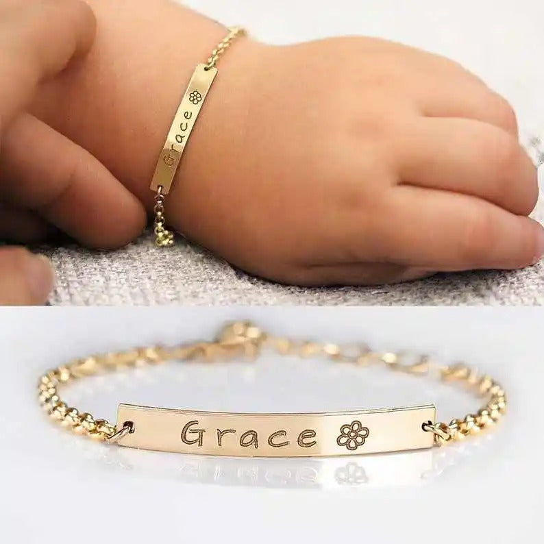 Bracelet de naissance gravé personnalisé en or, argent ou or rose