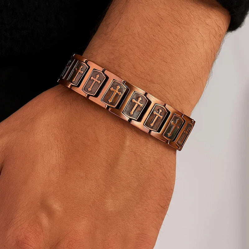 Men’s Copper Bracelet, 15mm Solid Copper Magnetic Cross Bracelet