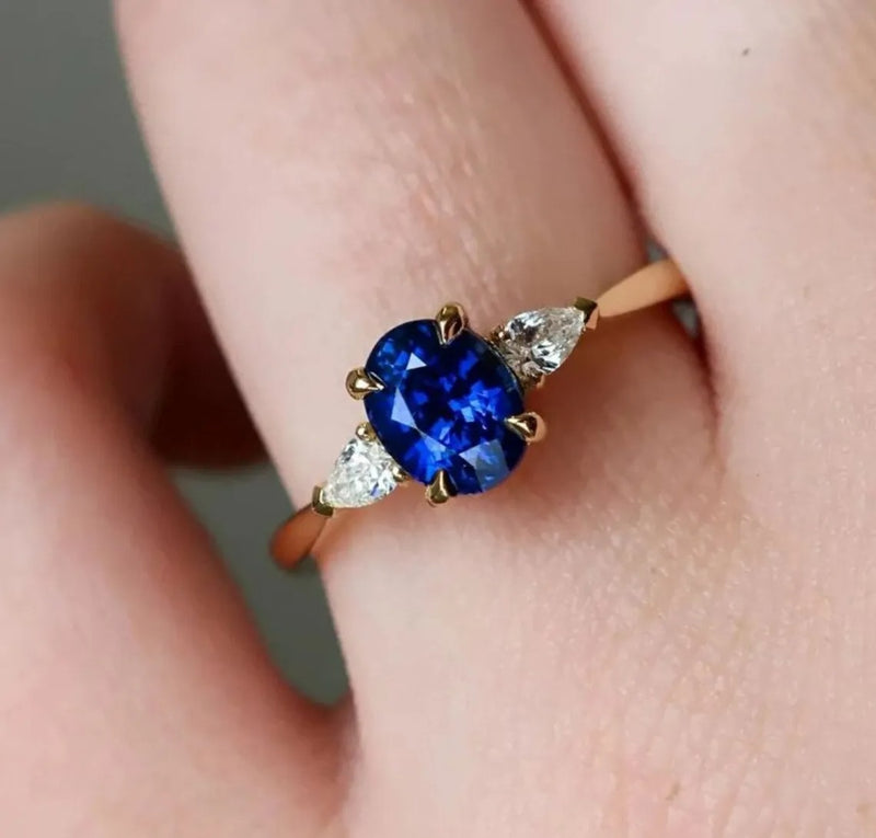 Royal Blue Lab-Created Sapphire & CZ Three-Stone Ring