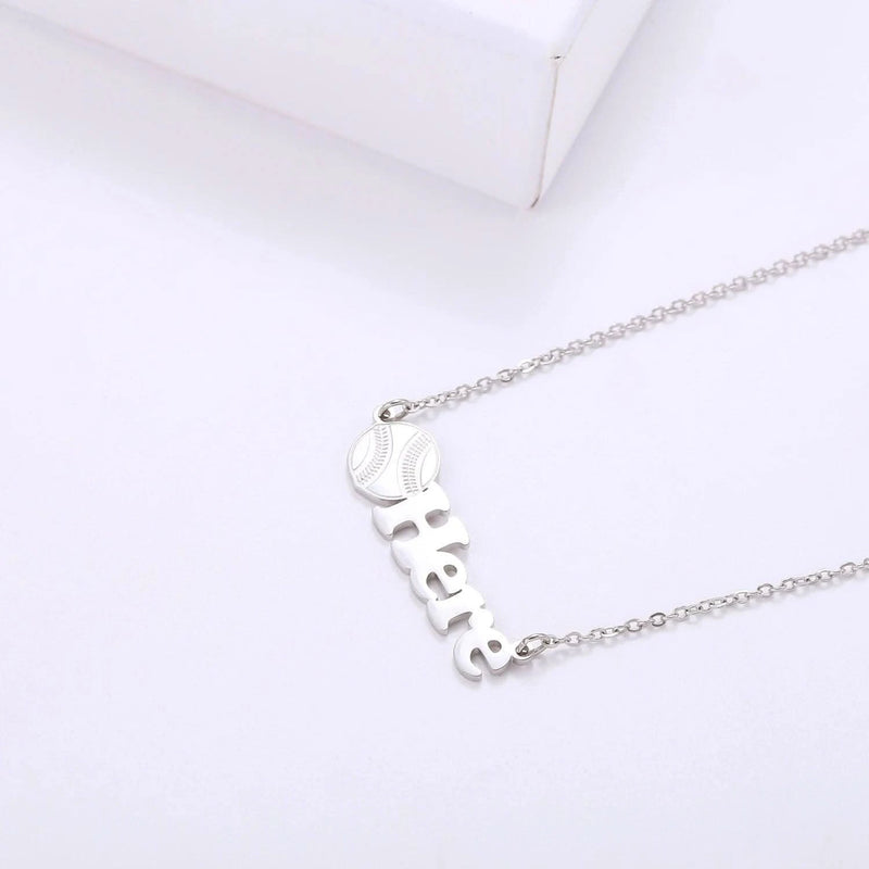 Ball Name Necklace - Baseball-Custom Baseball Necklace-Sairahaz Jewelers
