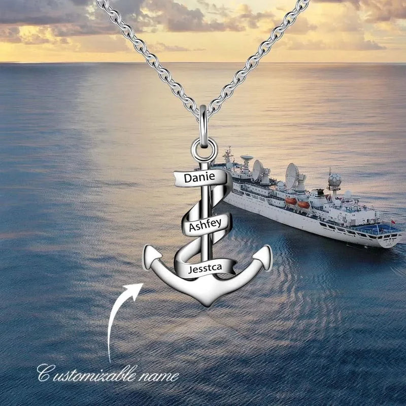 Custom  Anchor Name Necklace - Personalized Pendent Engraving
