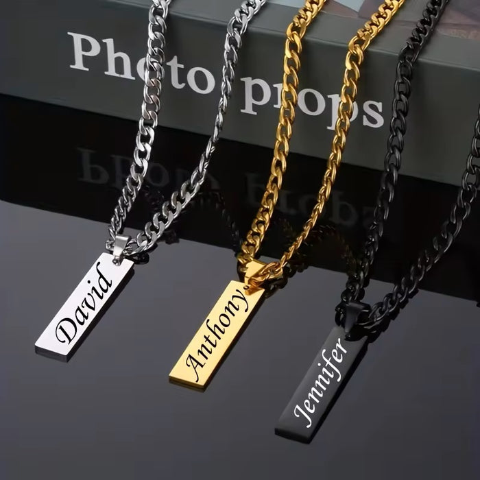 Long Bar Men's Name Cuban Link Chain